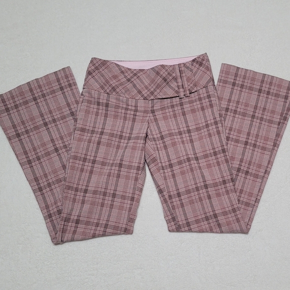 90s Vintage Tracy Evans Gray Pink Plaid Mid Rise Extended Waist Flared Pants S - Picture 5 of 11